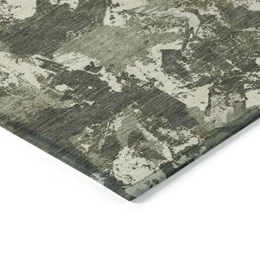Olive Green And Ivory Floral Washable Indoor Outdoor Area Rug Photo 5