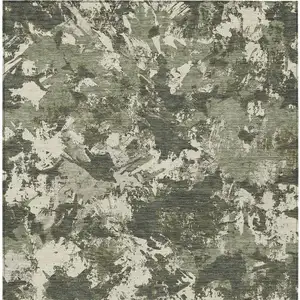 Photo of Olive Green And Ivory Floral Washable Indoor Outdoor Area Rug