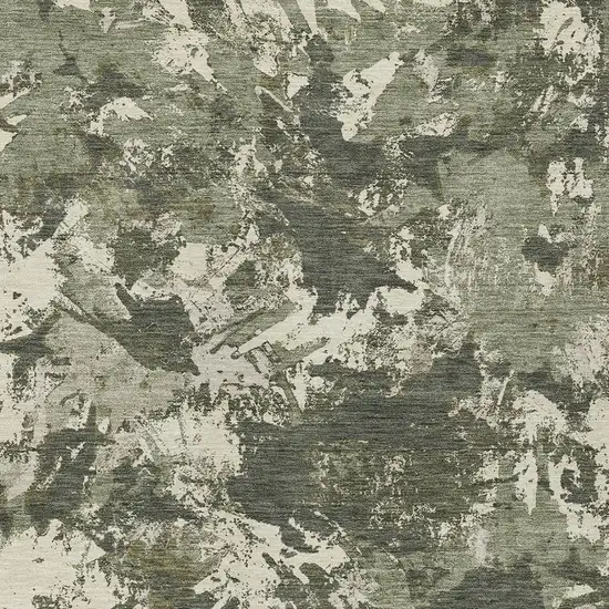 Olive Green And Ivory Floral Washable Indoor Outdoor Area Rug Photo 6