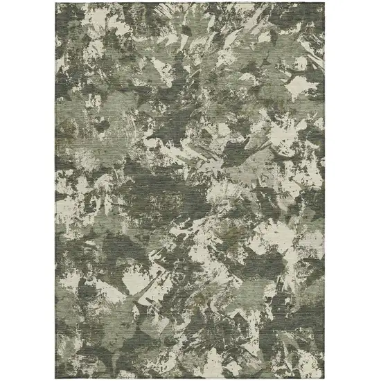 Olive Green And Ivory Floral Washable Indoor Outdoor Area Rug Photo 7