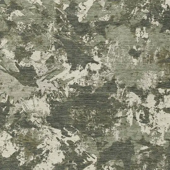 Olive Green And Ivory Floral Washable Indoor Outdoor Area Rug Photo 6