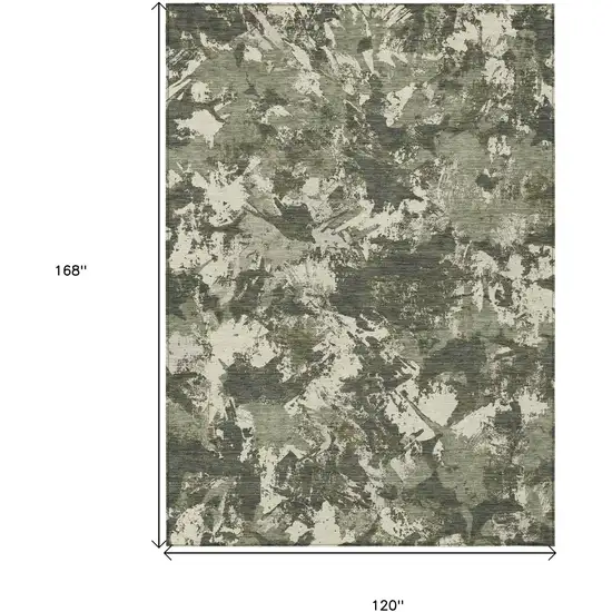 Olive Green And Ivory Floral Washable Indoor Outdoor Area Rug Photo 3