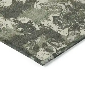 Photo of Olive Green And Ivory Floral Washable Indoor Outdoor Area Rug