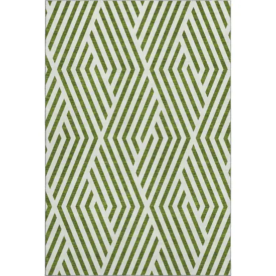 Olive Green And Ivory Geometric Washable Area Rug With UV Protection Photo 1