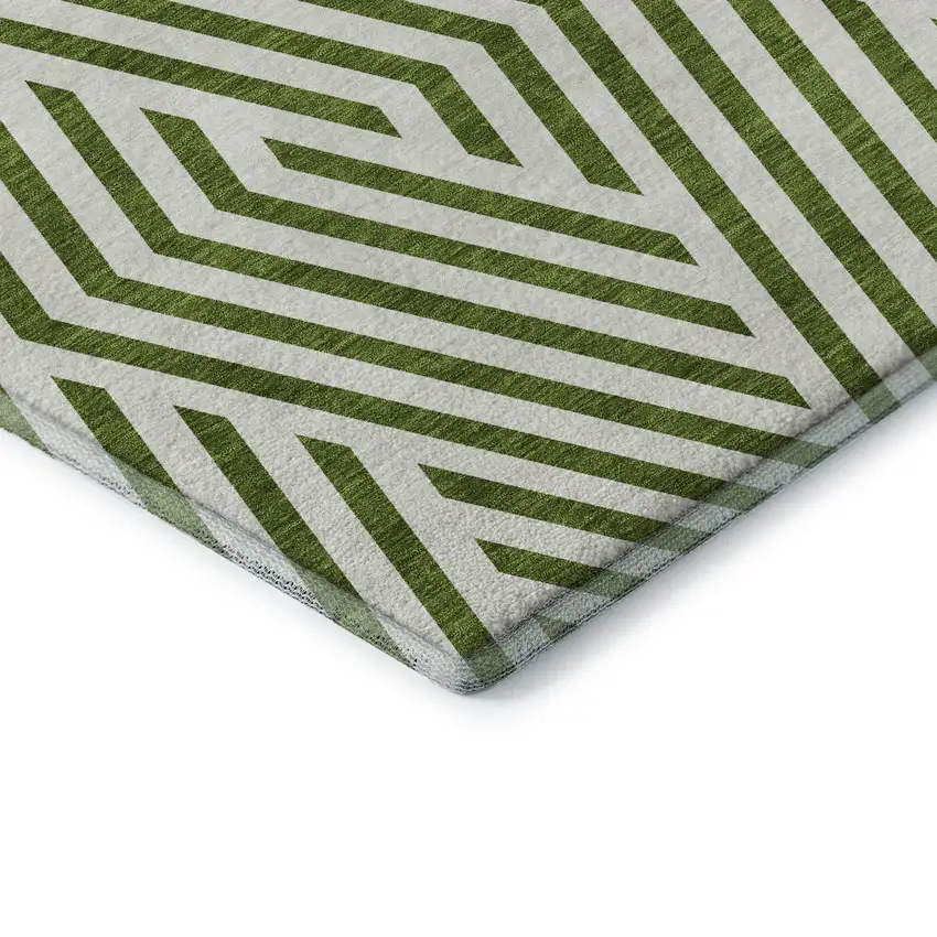 Olive Green And Ivory Geometric Washable Area Rug With UV Protection Photo 8