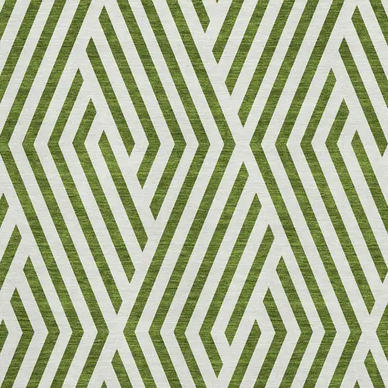 Olive Green And Ivory Geometric Washable Area Rug With UV Protection Photo 3