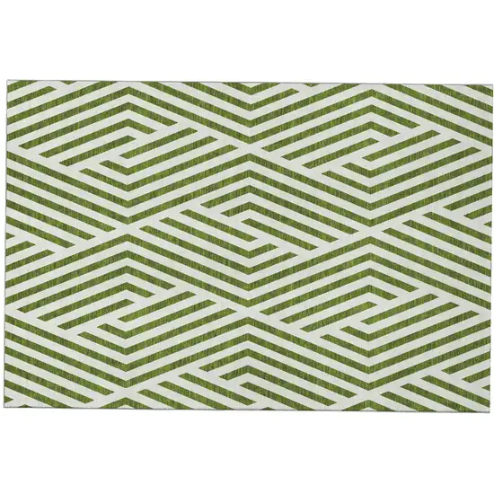 Olive Green And Ivory Geometric Washable Area Rug With UV Protection Photo 2