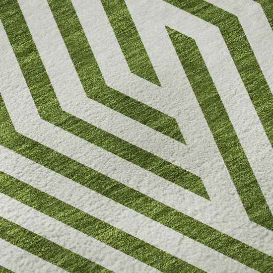 Olive Green And Ivory Geometric Washable Area Rug With UV Protection Photo 7