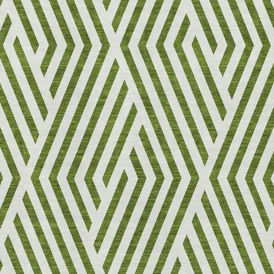 Olive Green And Ivory Geometric Washable Area Rug With UV Protection Photo 3