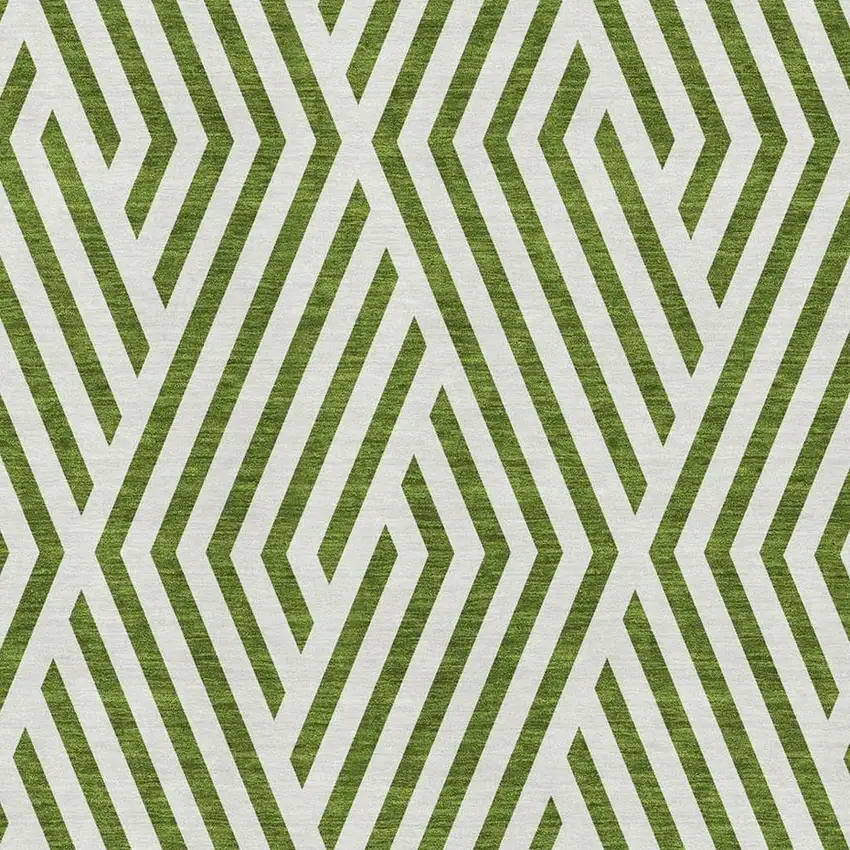 Olive Green And Ivory Geometric Washable Area Rug With UV Protection Photo 3