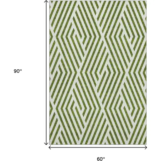 Olive Green And Ivory Geometric Washable Area Rug With UV Protection Photo 8