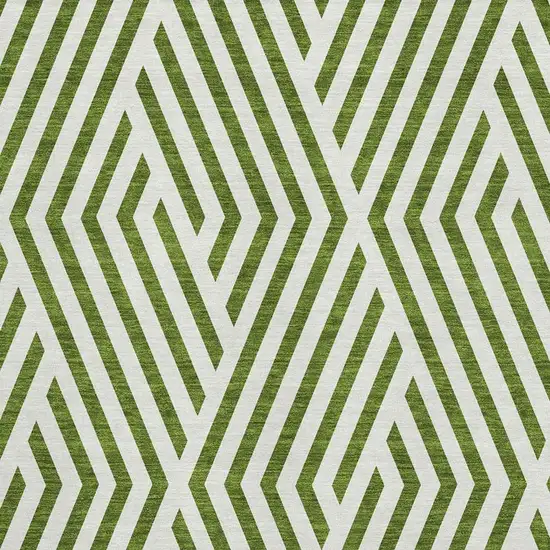 Olive Green And Ivory Geometric Washable Area Rug With UV Protection Photo 3