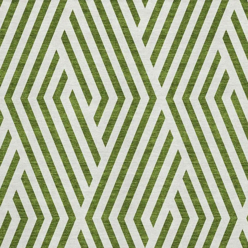 Olive Green And Ivory Geometric Washable Area Rug With UV Protection Photo 3