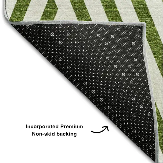 Olive Green And Ivory Geometric Washable Area Rug With UV Protection Photo 7