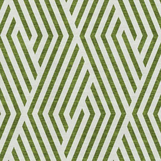 Olive Green And Ivory Geometric Washable Area Rug With UV Protection Photo 3