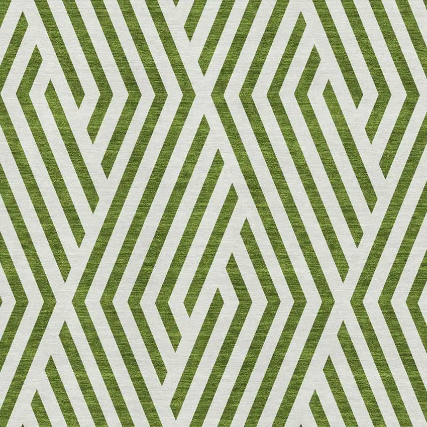 Olive Green And Ivory Geometric Washable Area Rug With UV Protection Photo 3