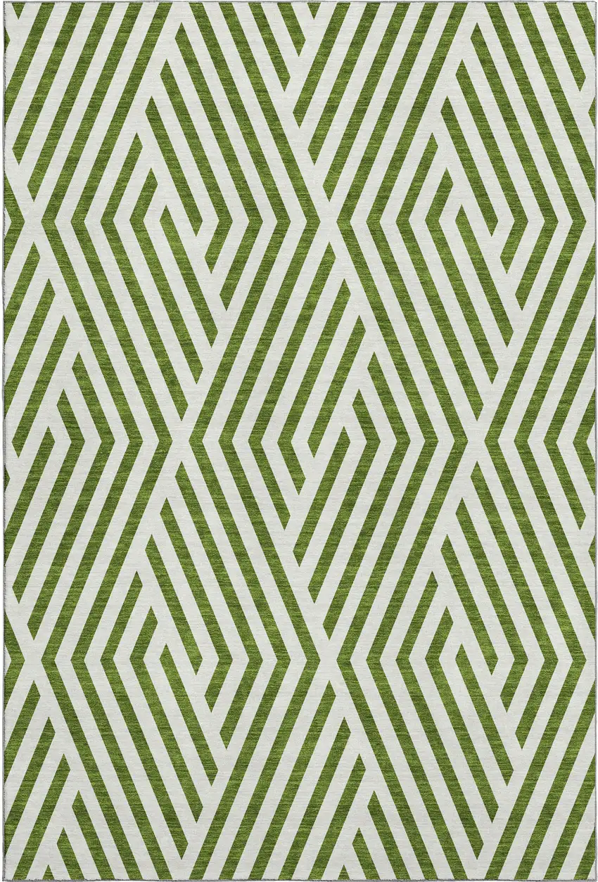 Olive Green And Ivory Geometric Washable Area Rug With UV Protection Photo 1