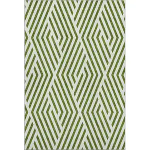 Photo of Olive Green And Ivory Geometric Washable Area Rug With UV Protection