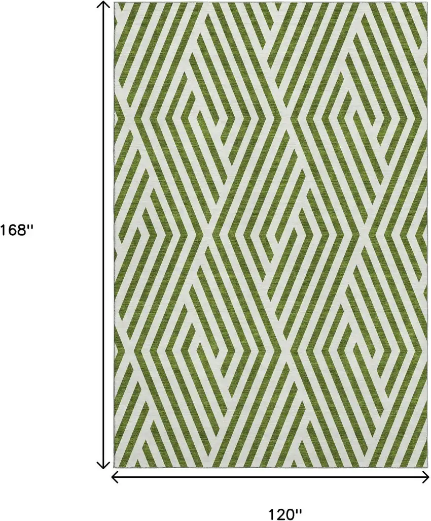 Olive Green And Ivory Geometric Washable Area Rug With UV Protection Photo 9