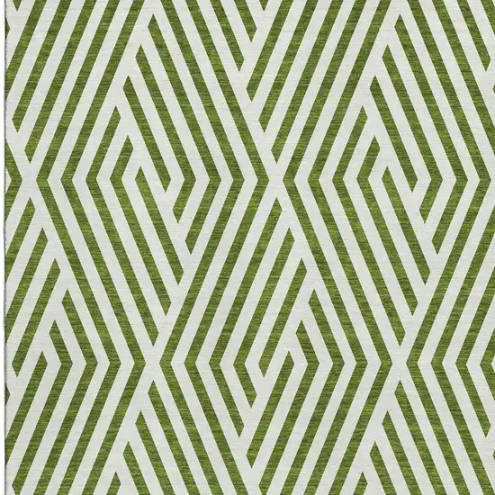 Olive Green And Ivory Geometric Washable Area Rug With UV Protection Photo 4
