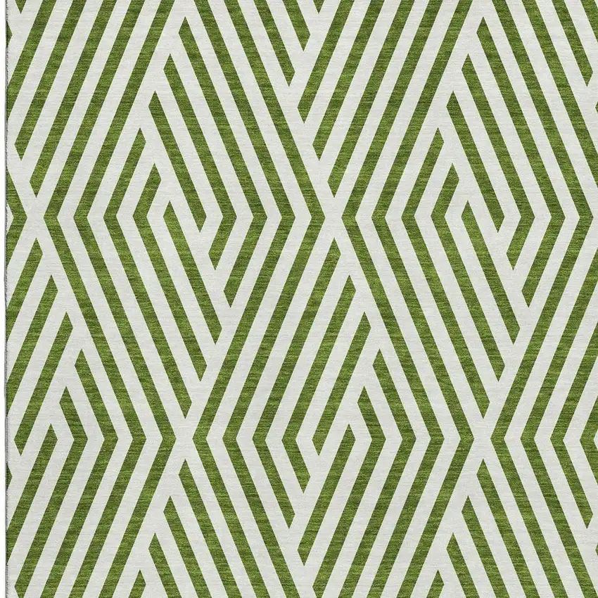Olive Green And Ivory Geometric Washable Area Rug With UV Protection Photo 4