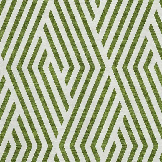 Olive Green And Ivory Geometric Washable Area Rug With UV Protection Photo 3