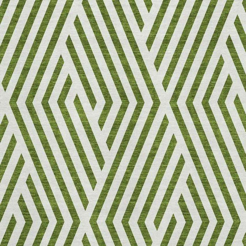 Olive Green And Ivory Geometric Washable Area Rug With UV Protection Photo 3