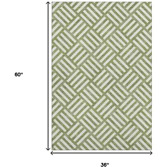 Olive Green And Ivory Geometric Washable Area Rug With UV Protection Photo 9