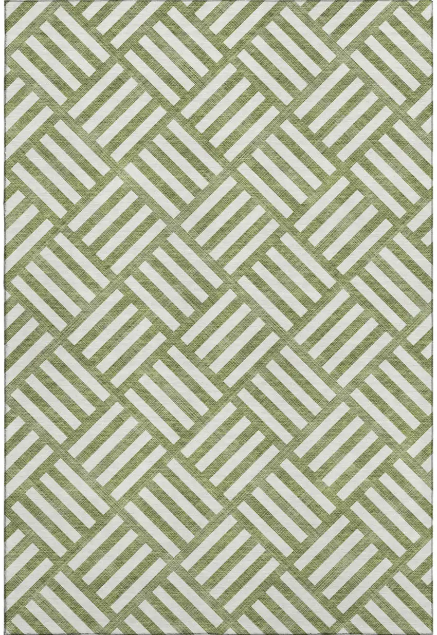 Olive Green And Ivory Geometric Washable Area Rug With UV Protection Photo 1