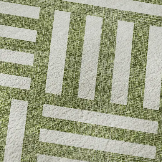 Olive Green And Ivory Geometric Washable Area Rug With UV Protection Photo 8