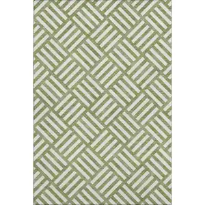 Photo of Olive Green And Ivory Geometric Washable Area Rug With UV Protection