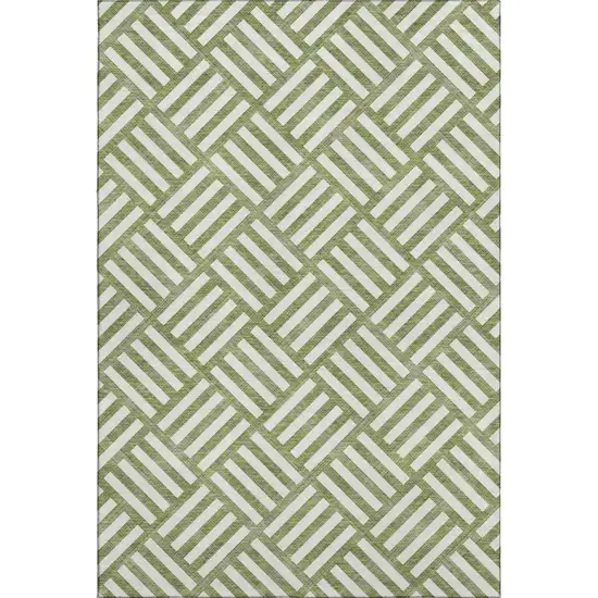 Olive Green And Ivory Geometric Washable Area Rug With UV Protection Photo 1