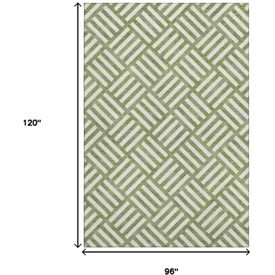 Olive Green And Ivory Geometric Washable Area Rug With UV Protection Photo 9