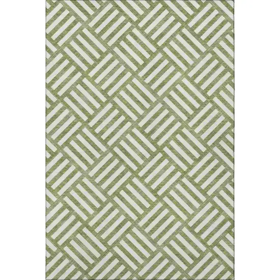 Olive Green And Ivory Geometric Washable Area Rug With UV Protection Photo 3