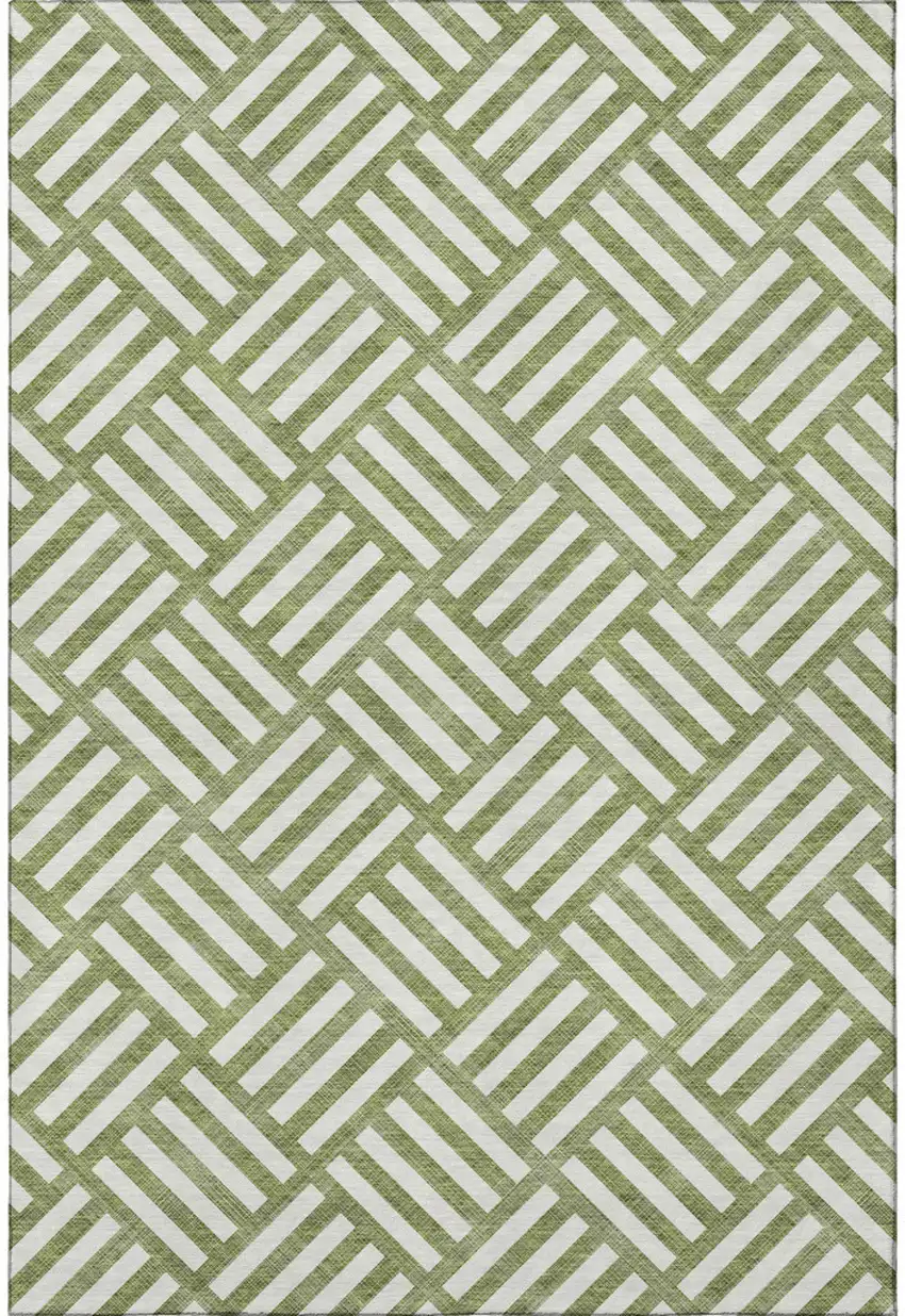 Olive Green And Ivory Geometric Washable Area Rug With UV Protection Photo 3