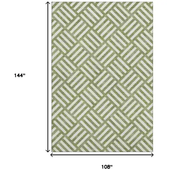 Olive Green And Ivory Geometric Washable Area Rug With UV Protection Photo 3