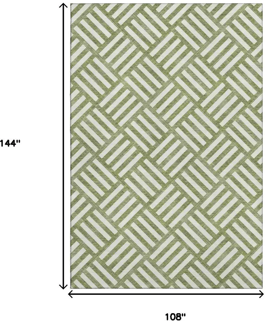 Olive Green And Ivory Geometric Washable Area Rug With UV Protection Photo 3