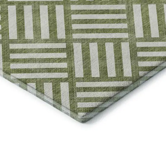 Olive Green And Ivory Geometric Washable Area Rug With UV Protection Photo 7