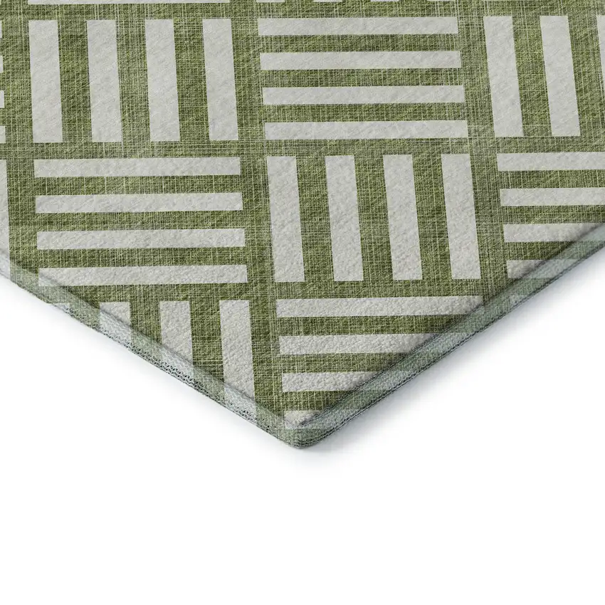 Olive Green And Ivory Geometric Washable Area Rug With UV Protection Photo 7