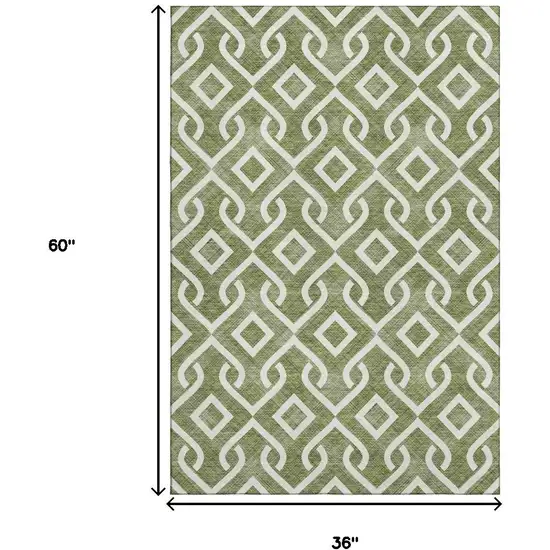Olive Green And Ivory Geometric Washable Area Rug With UV Protection Photo 9
