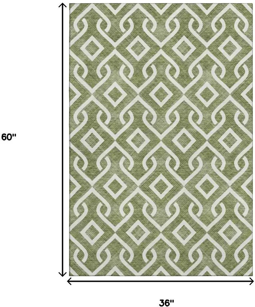 Olive Green And Ivory Geometric Washable Area Rug With UV Protection Photo 9