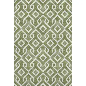 Photo of Olive Green And Ivory Geometric Washable Area Rug With UV Protection