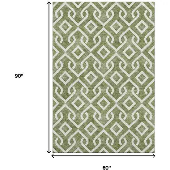 Olive Green And Ivory Geometric Washable Area Rug With UV Protection Photo 9