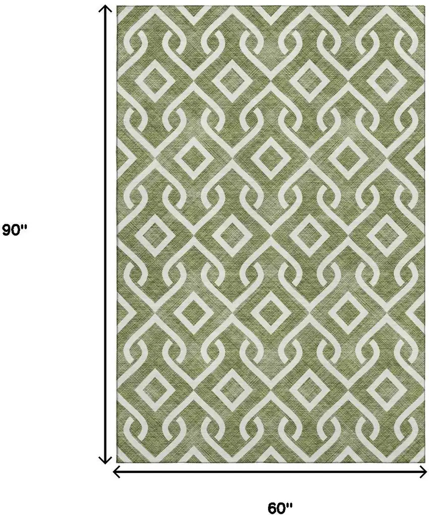 Olive Green And Ivory Geometric Washable Area Rug With UV Protection Photo 9