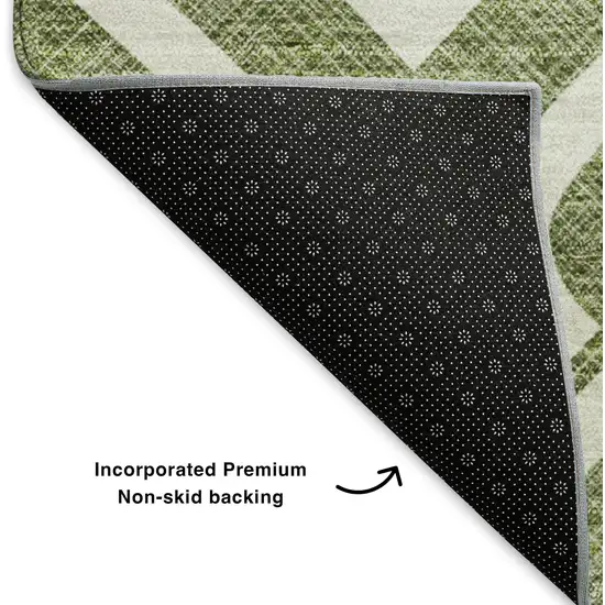 Olive Green And Ivory Geometric Washable Area Rug With UV Protection Photo 6