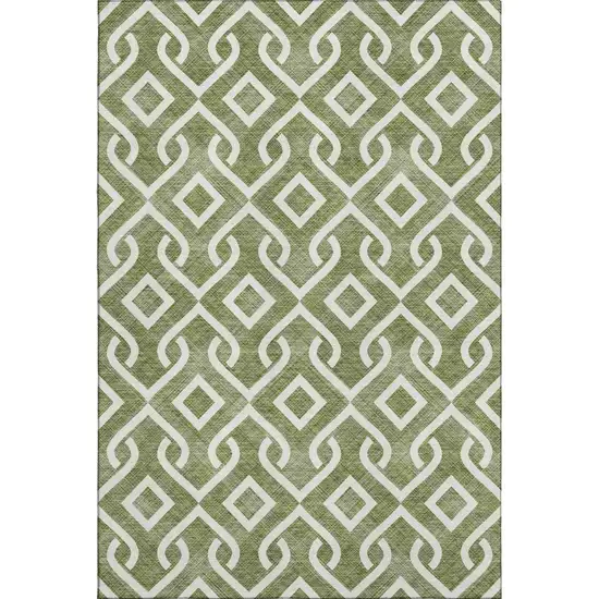 Olive Green And Ivory Geometric Washable Area Rug With UV Protection Photo 1