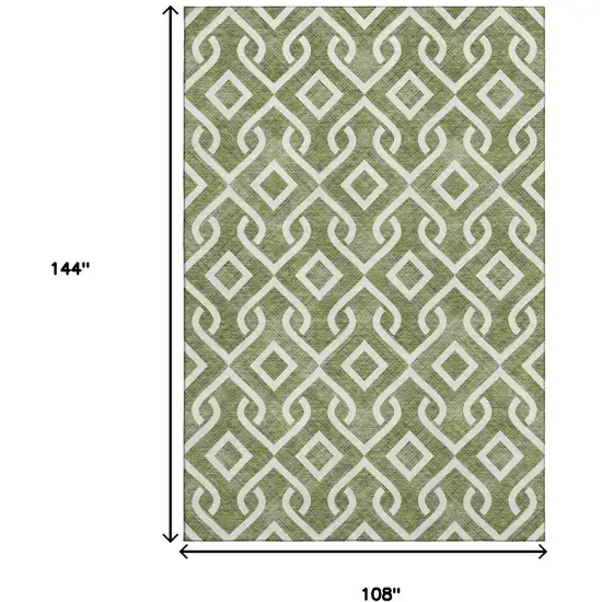 Olive Green And Ivory Geometric Washable Area Rug With UV Protection Photo 9