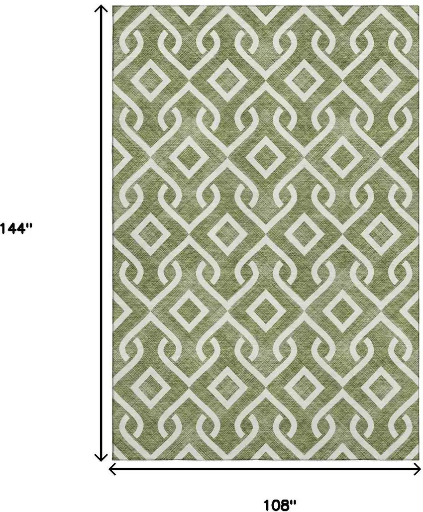 Olive Green And Ivory Geometric Washable Area Rug With UV Protection Photo 9