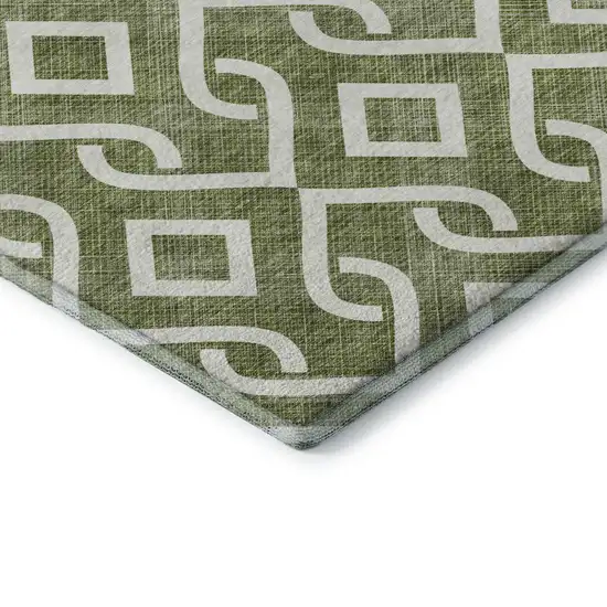 Olive Green And Ivory Geometric Washable Area Rug With UV Protection Photo 6