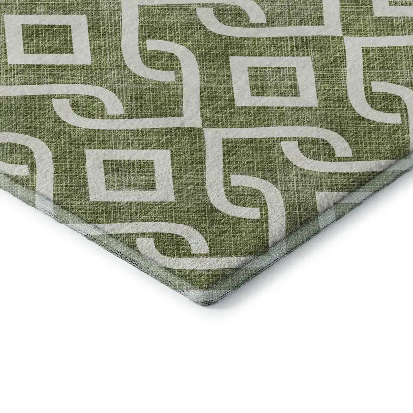 Olive Green And Ivory Geometric Washable Area Rug With UV Protection Photo 6